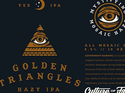 GOLDEN TRIANGLE badge beer branding branding identity illuminati illustration ouija packaging pizza typography vector