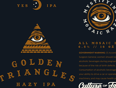 GOLDEN TRIANGLE badge beer branding branding identity illuminati illustration ouija packaging pizza typography vector