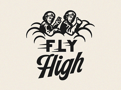 Fly high airline branding clouds craft fly guys high illustration logo marijuana pilot script smoke tagline typography vector weed