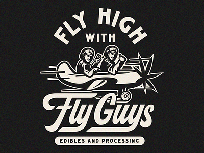 Fly high lock up badge branding edibles fly high illustration logo marijuana mark pilot pot script typography vector weed