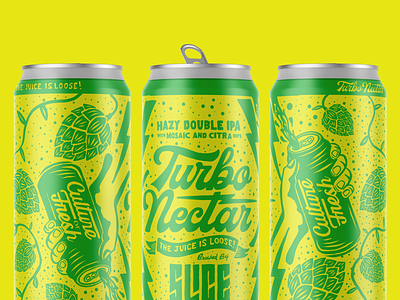 Turbo Nectar beer branding craft beer dipa hops illustration ipa juice lettering logo nectar packaging turbo typography
