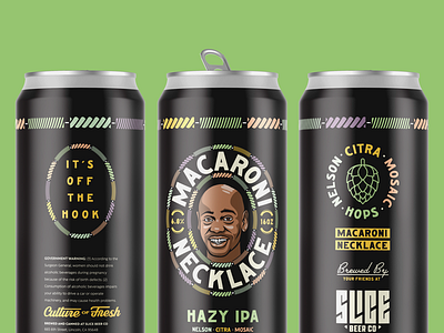 Holy Macaroni badge beer branding chappelle comedy dave hazy hops illustration ipa macaroni necklace packaging typography