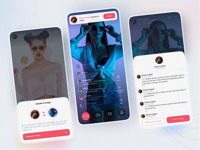 video live concept (request to stage) app design chat comment instagram app instagram redesign invite live meet request social app social media social network stream video call video group video live