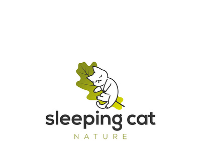 sleeping cat abstract animal branding cat clean illustration leaf leafs logo logodesign moden monoline oak oak tree simple vector