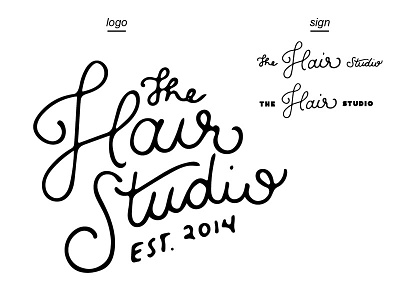 The Hair Studio branding hair salon hand lettering logo
