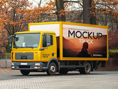 Free Container Truck PSD Mockup