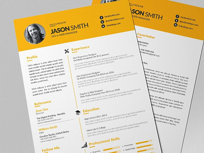 Free Yellow Themed Resume Template with Cover Letter cv cv resume free cv resume template free cv template free resume template freebie freebies resume template