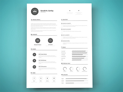 Free Minimal Resume Template with Infographic Style Design