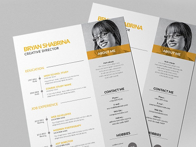 Free Vector Resume Template with Yellow Color Scheme cv cv resume free resume template freebies minimal resume resume template simple