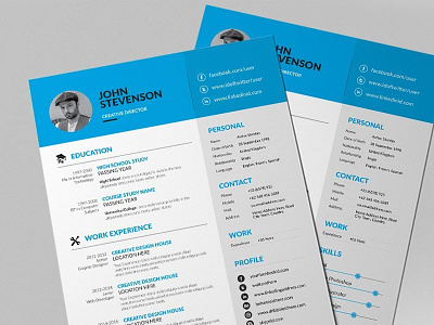 Free Blue Theme Resume Template with Creative Design cv cv resume cv template free cv template free resume template freebies resume resume template