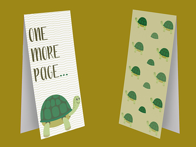 Bookmark - One more page ... animal back side book lovers bookmark books cartilaginous shell front side green illustration page read slow tipography turtle