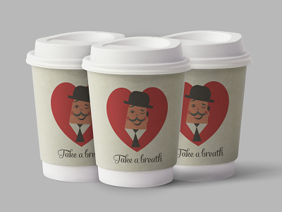Take a breath a hat breath cap character coffee cup design drink font heart illustration mustache paper plastic relax