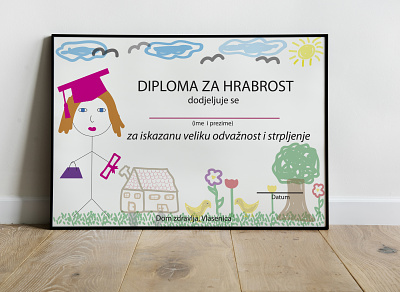 Certificate for girl bag certificate children cloud colors courageous design draft frame girl hospital illustration lines sick sun