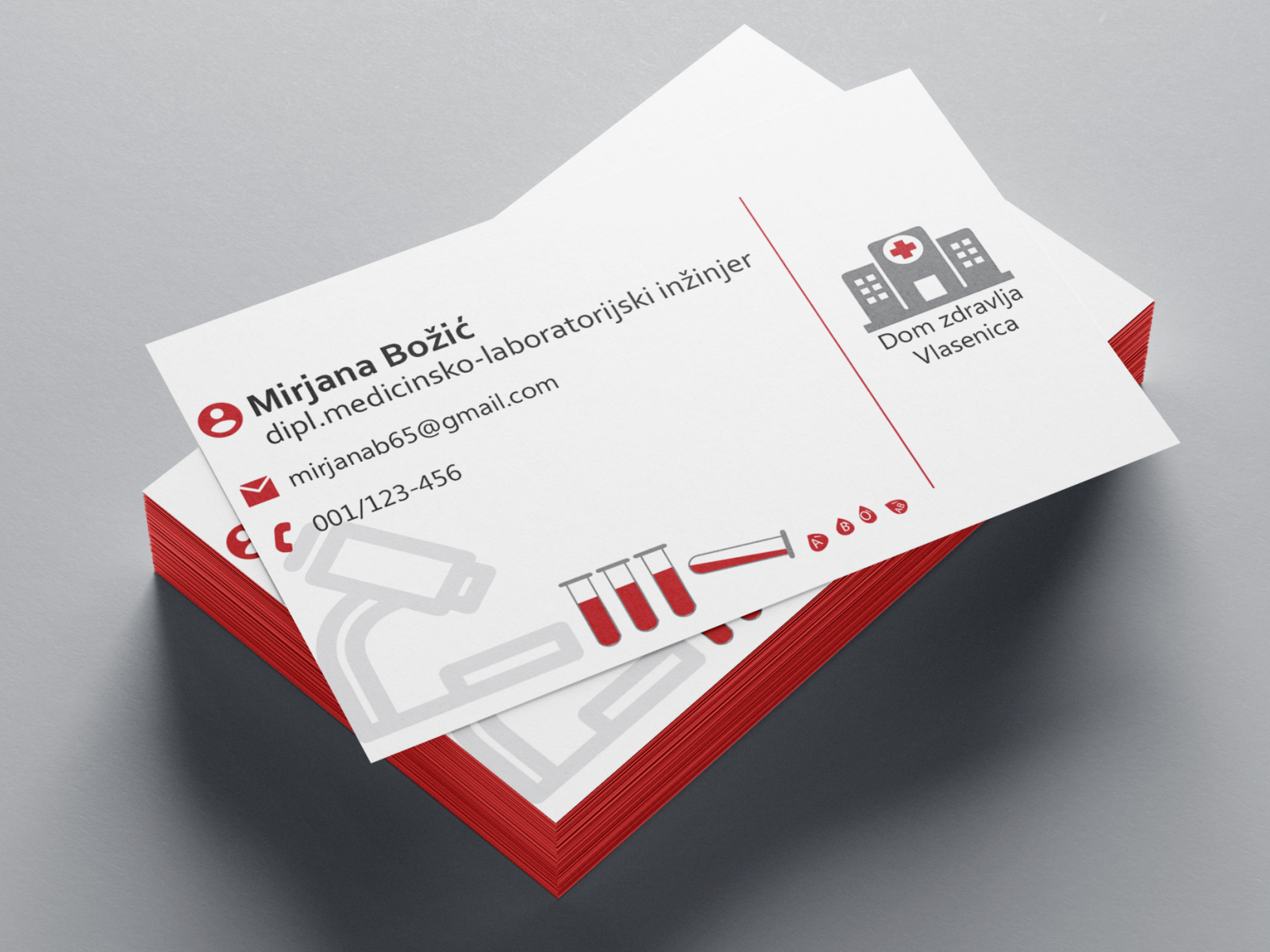 Business card_Lab technician - ab b blood design grey gruop hospital icons illustration laboratory lines microscope o red tecnician test tubes