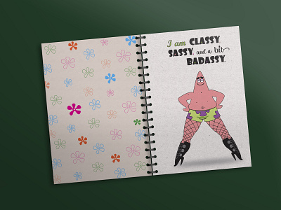 Notebook_Patric badassy character classy colors cover cover design design flowers fonts green illustration patrick sassy spiral spongebob text