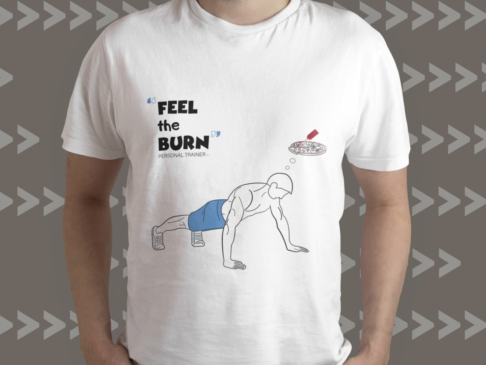 Feel the burn_T-shirt blue design fitness font graphic design health illustration interesting lines men mind personal trainer pizza push ups quote t-shirt t-shirt design train