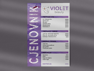 PriceList_Violet beauty background beuaty care cosmetics design favors flowers illustration km list logo pattern price violet woman