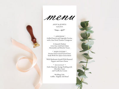 Clean and Elegant Wedding Menu Template design print wedding wedding design wedding invitation wedding menu wedding program wedding set wedding stationery weddings