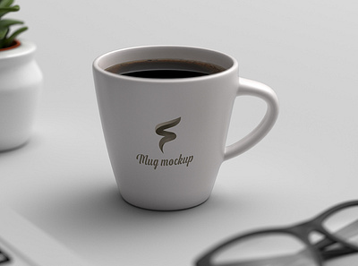 Free Coffee Mug Mockup on Workspace design free mockup freebie mockup mockup template presentation psd