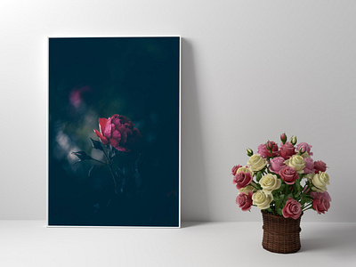 Free Frame Mockup With Roses In White Room