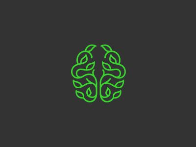 Mnemologic black brain green head laurel logic logo logotype mark memory symbol tree