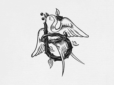 Birdie by Brndbrry b bird black brandberry cherry leaf letter logo sticker thorny wing