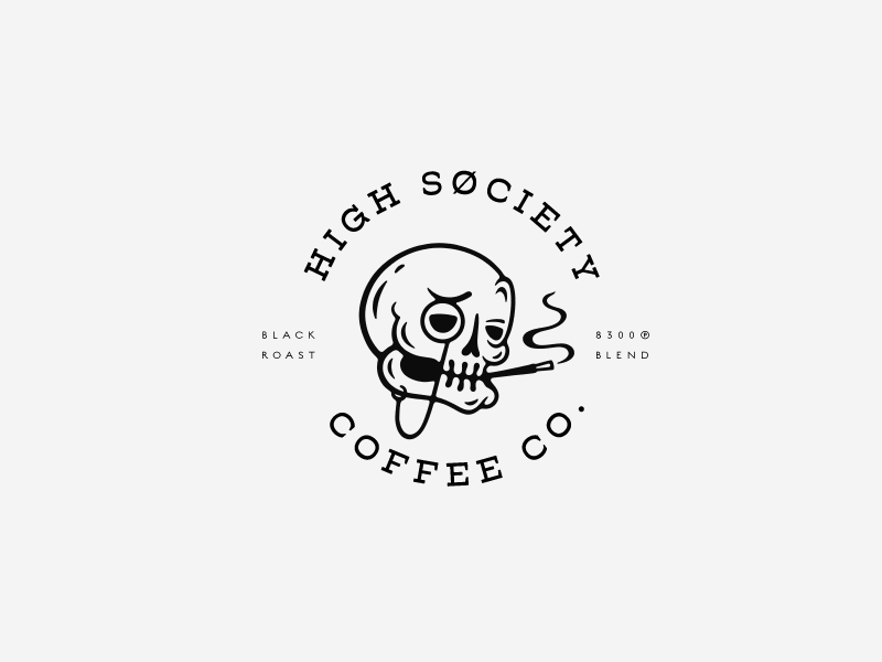 High Søciety Coffee Co. roast smoke society high coffee skull brand design logo