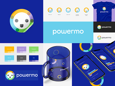 Powermo brand branding design diagram electricity future icon identity logo logotype power service smile socket