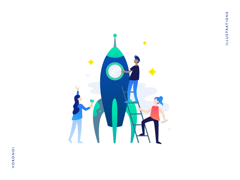 Community build feature illustration landing page learn people rocket smart space study universe vector web