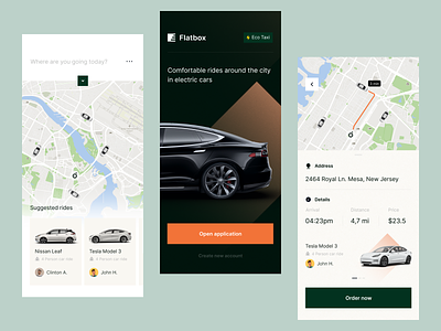 Flatbox - taxi booking app app booking clean design electric vehicles location app taxi taxi app taxi booking app ui ux visual design