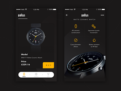 Braun Store App app black clean design icons ios mobile app product card store ui ux