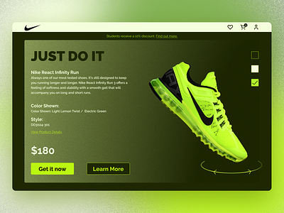 Nike Landing Page advertise banner branding design green home home page illustration interfacedesgin landign page logo nike shoe shoes sport ui ux vector web design yellow