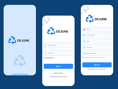 Dejunk app design ios recycle signin signup typography ui ux