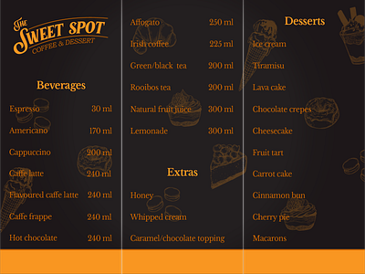 "The sweet spot" menu design branding coffeeshop digital graphicdesign illustrator marketing menu menu design yellow