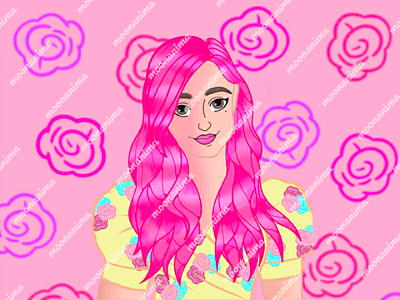 floral girl cartoon color hair cute floral florals flowers girl girl illustration hair illustration pink hair procreate roses