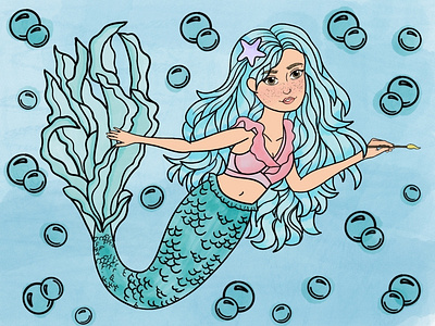 aqua mermaid cartoon cute illustration mermaid procreate water