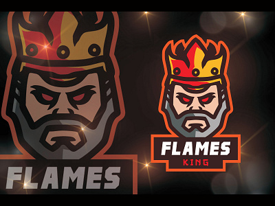 Flames King Logo Esport animal art creative design flame graphic head icon illustration king label mascot power strong symbol tattoo team template vector wild