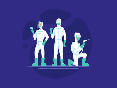 Health Workers in Hazmat Suit cute design flat illustration ui vector