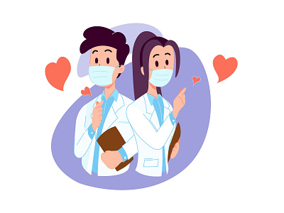 Doctor with Korean Love Sign coronavirus cute design doctor flat illustration minimal vector