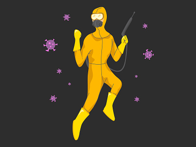 Hazmat Suit in Super Hero's Pose coronavirus covid 19 cute design flat hazmat illustration minimal vector