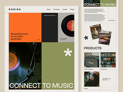 Radish- radio brand website branding design music radio typography ui ux vinyl record web website