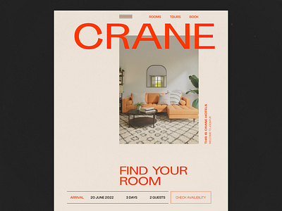 Crane- hotel booking design design hotel room typography ui ux web website