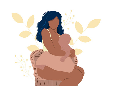 Breastfeeding illustration, mother feeding a baby. baby black breast breastfeed breastfeeding illustration mom mother motherhood newborn nursing vector woman
