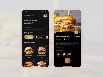 Food Delivery App app black burger chef dark dark mode delivery design drink eating food food delivery mobile app design order pizza resturant ui ui design ux