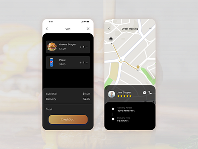 Food Delivery App app black burger chef dark dark mode delivery design drink eating food food delivery mobile app design pizza recipe resturant tracking ui ui design ux