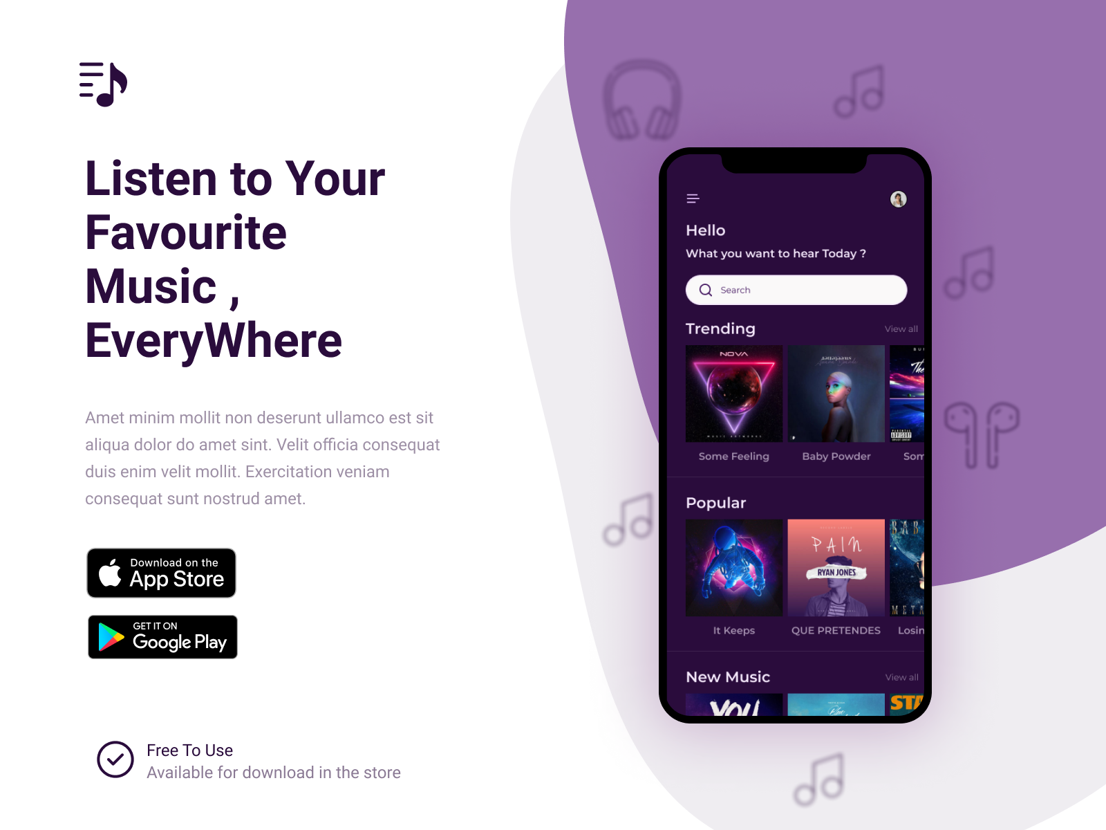 Landing Page for Music App (Free Download) by Amany Alshalatoni on Dribbble