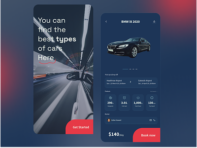 Rent a car Mobile design airport app bmw book car cart clean dark design feature mobile app design rent renter shop start taksi type ui ui design ux