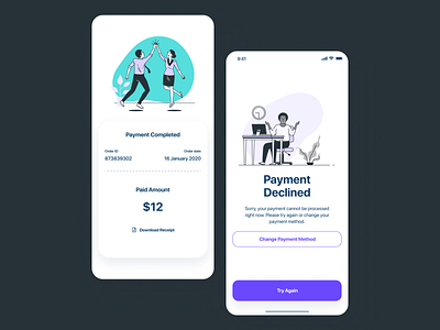 Payment Success & Declined State UI app dribbble best shot figma illustraion interface ios app design mobile app payment app ui ui design uiux user interface