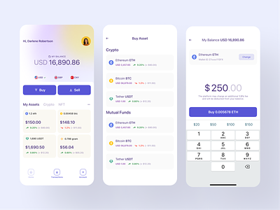 Crypto Wallet App UI - Buying the Asset Flow app crypto wallet finance app ios app design mobile app ui