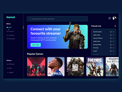 GameX | UI Design of a Game Streaming App